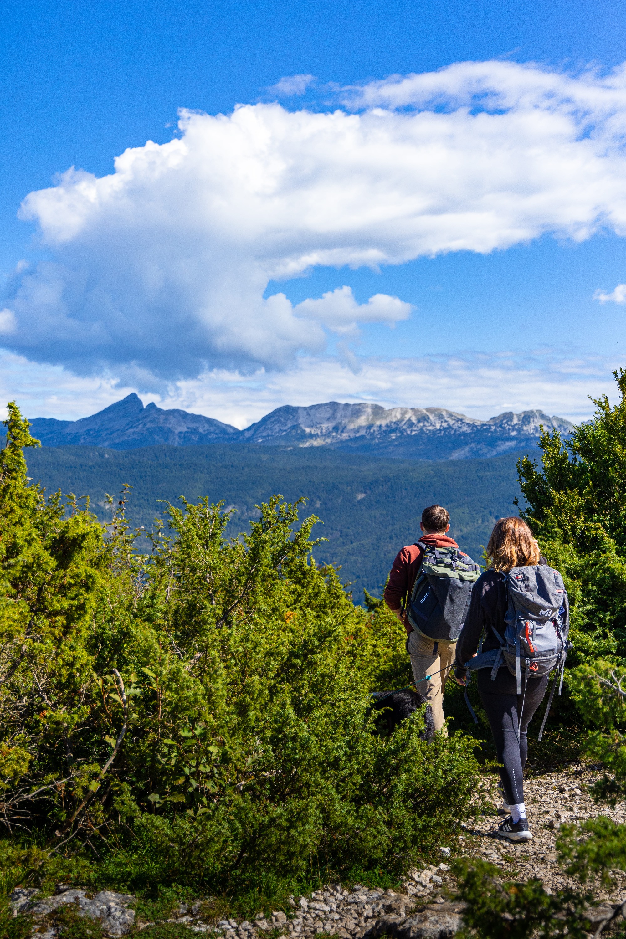 Randonneurs arrivant au belvédère de Révoulat